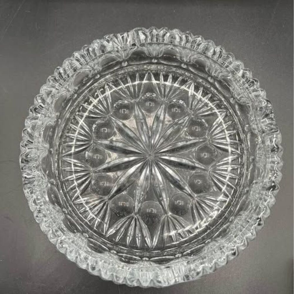Clear Cut Glass Ashtray Large 1960s Cigar Cigarette Tobacco 6" Smoker